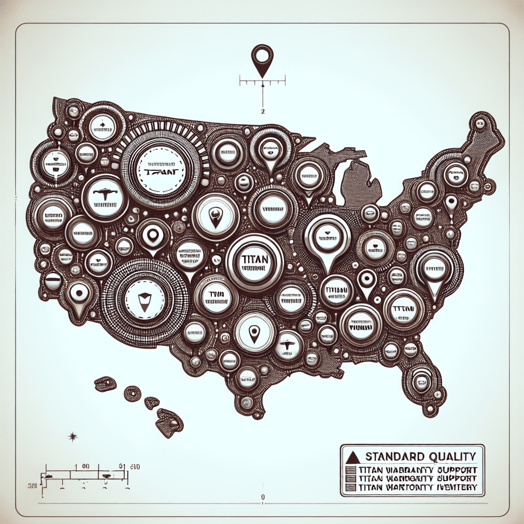 Nationwide network map illustrating Titan warranty support service centers across various regions.