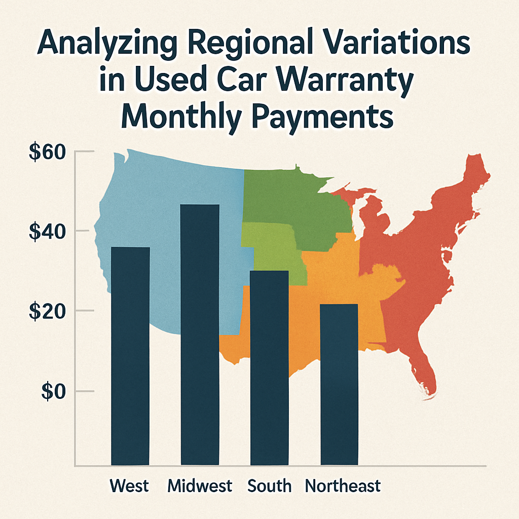 Graph depicting regional variations in used car warranty monthly payments.