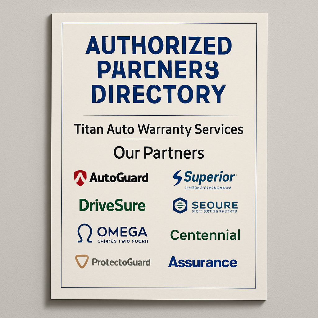 Authorized partners directory listing for Titan Auto Warranty Services showcasing trusted auto warranty providers.