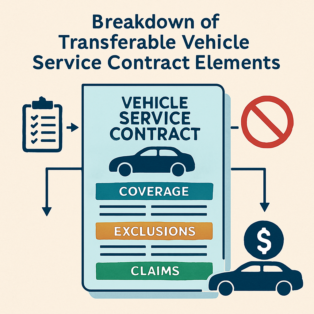 Diagram illustrating the key components and structure of a transferable vehicle service contract.