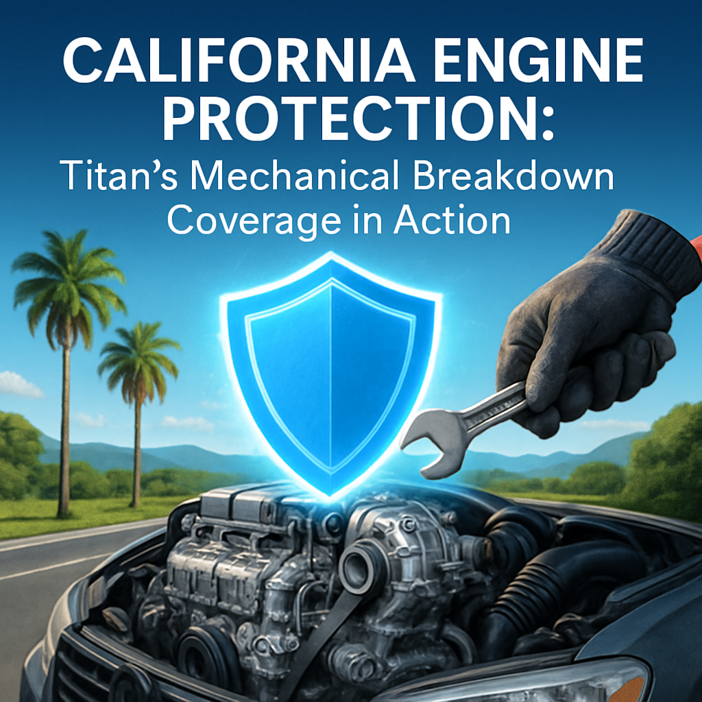 Titan’s mechanical breakdown coverage protecting a vehicle engine in California.