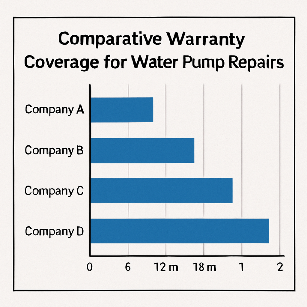 Chart comparing warranty coverage durations and terms for various water pump repair services.