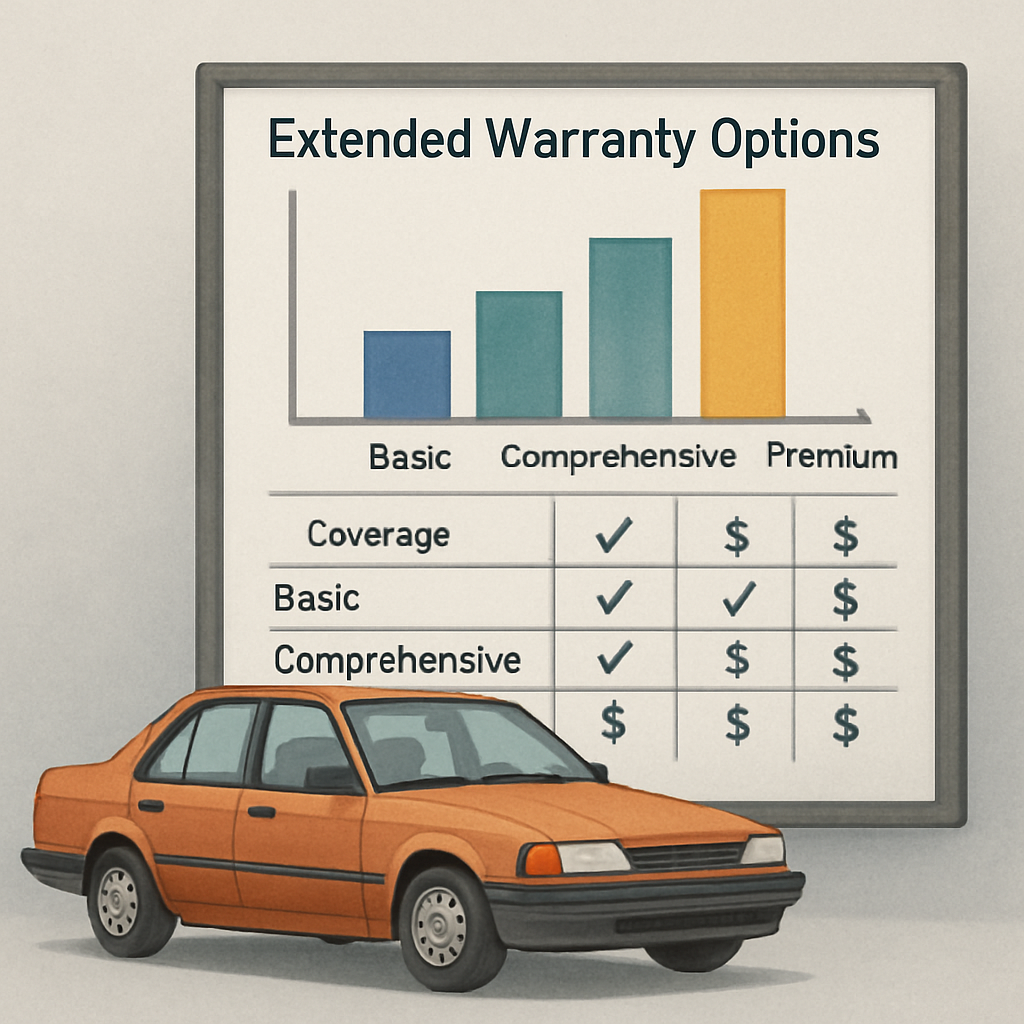 Chart comparing coverage options and costs of extended warranties for older vehicles.