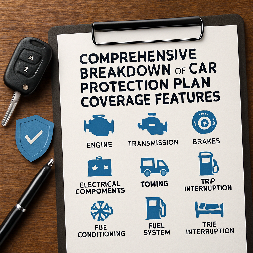 Detailed overview of car protection plan coverage features highlighting key benefits and options.