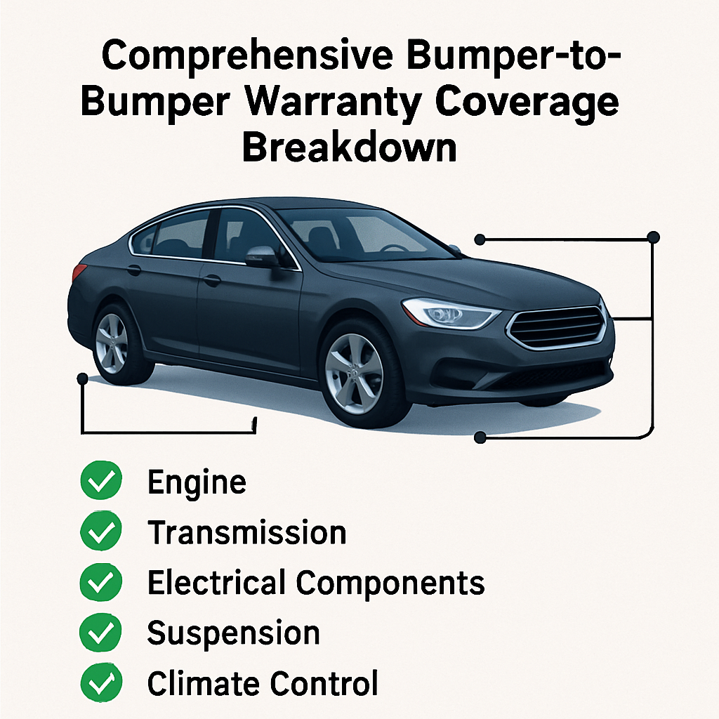 Detailed breakdown of comprehensive bumper-to-bumper warranty coverage options highlighting key benefits and coverage areas.