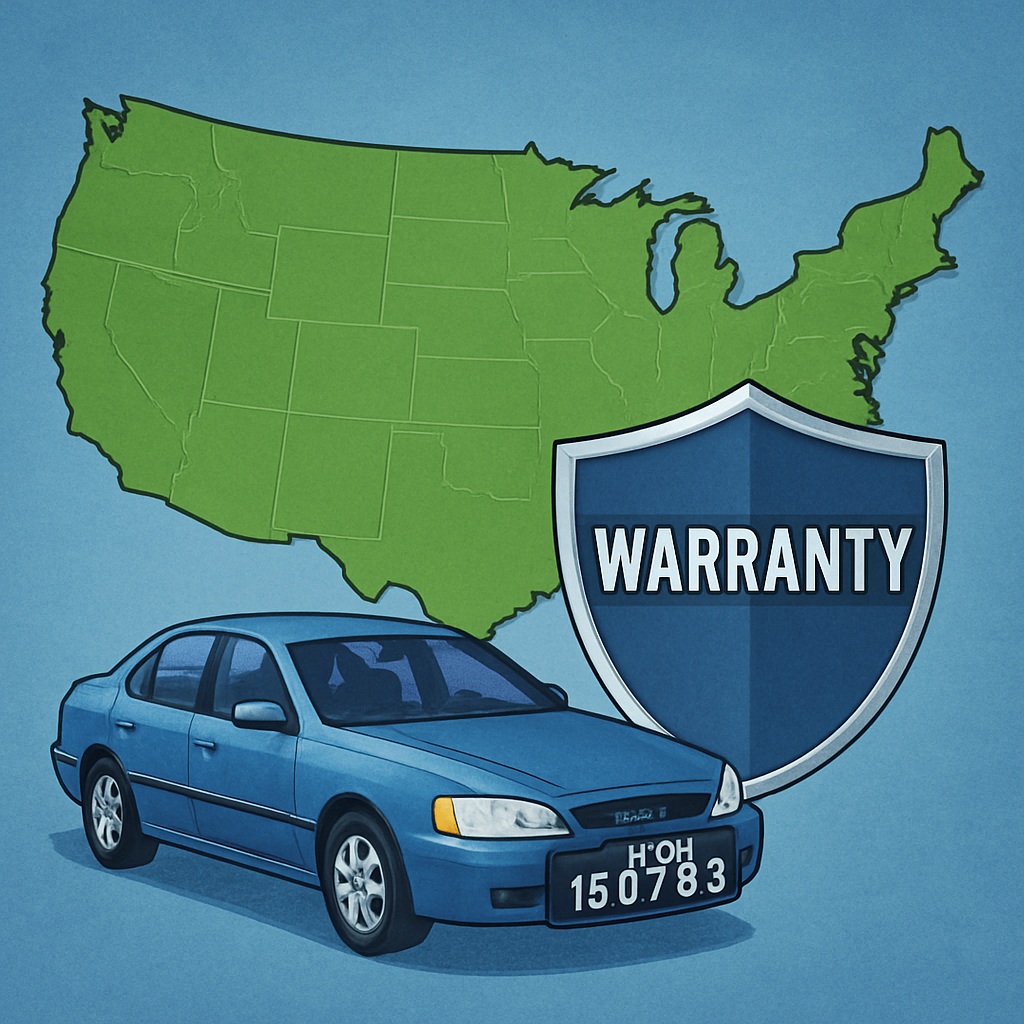 Map of the United States highlighting availability of high-mileage car warranty protection plans.