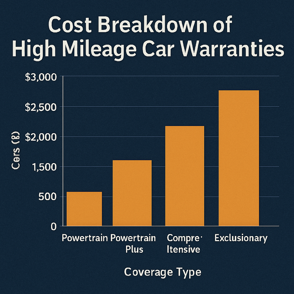 Bar graph showing cost breakdown of high mileage car warranties across different coverage types.