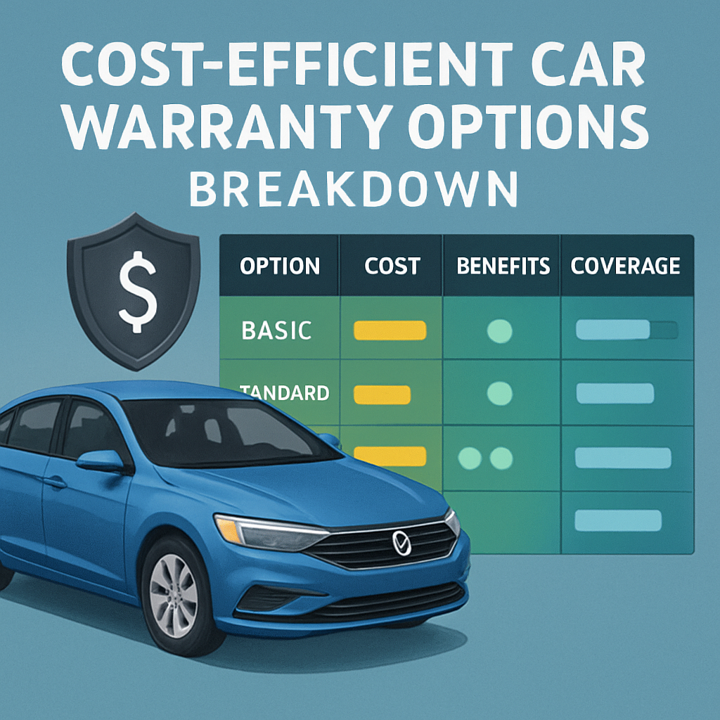 Chart illustrating cost-efficient and affordable car warranty options with comparative benefits and coverage details.