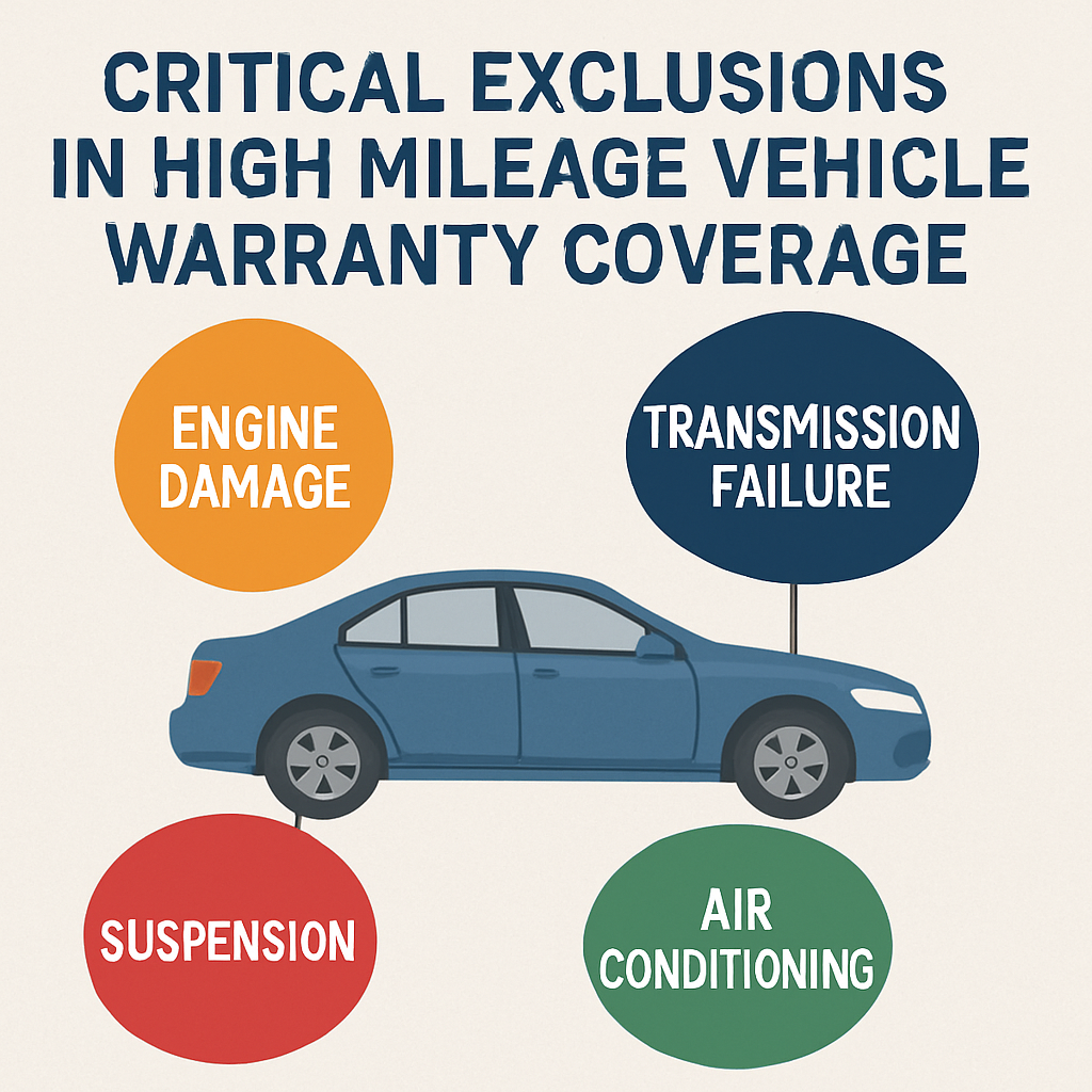 Diagram highlighting critical exclusions in high mileage vehicle warranty coverage.