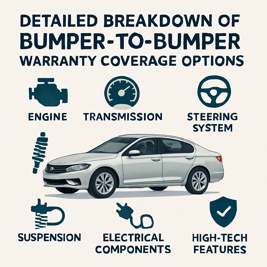 Detailed breakdown of various bumper-to-bumper warranty coverage options highlighting comprehensive protection features and benefits.