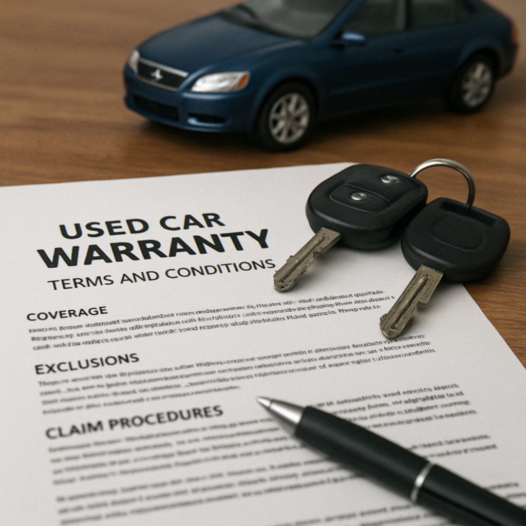 Detailed breakdown of used car warranty terms and conditions outlining coverage, exclusions, and claim procedures.