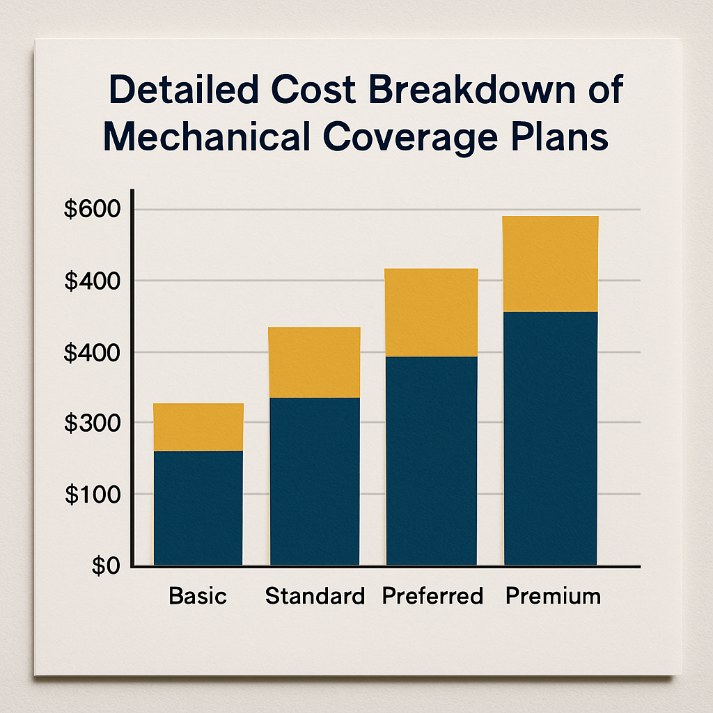 Detailed cost breakdown chart illustrating mechanical breakdown coverage prices across various plans.