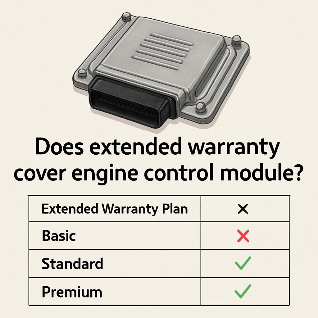 Diagram illustrating which extended warranty plans include coverage for the engine control module.