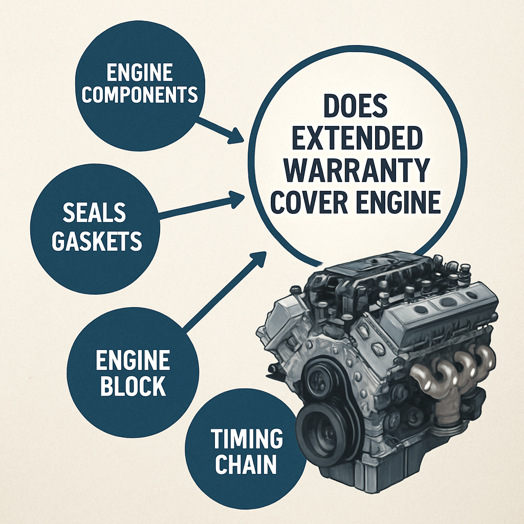 Diagram illustrating engine coverage clauses typically included in extended auto warranties.