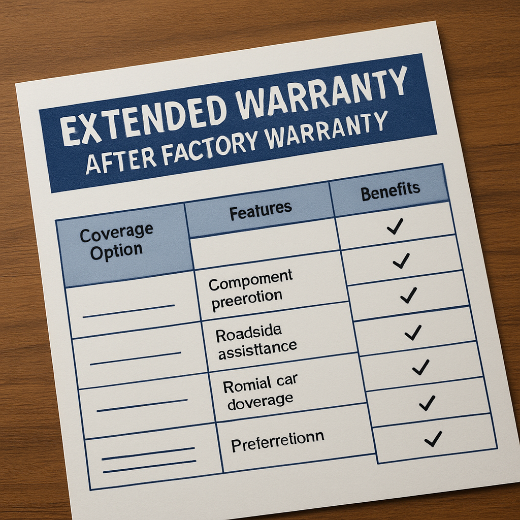 Comparison chart of extended warranty options available after factory coverage ends, detailing features and benefits.