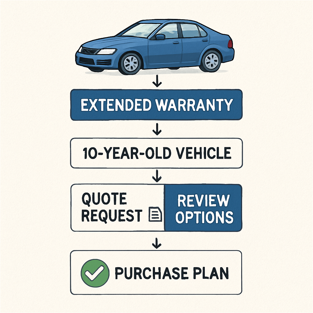 Flowchart illustrating the extended warranty quote process for a 10-year-old vehicle.