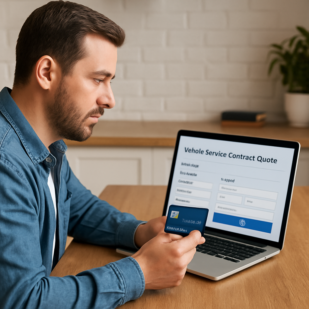 Guest completing payment for a vehicle service contract quote through an online portal.