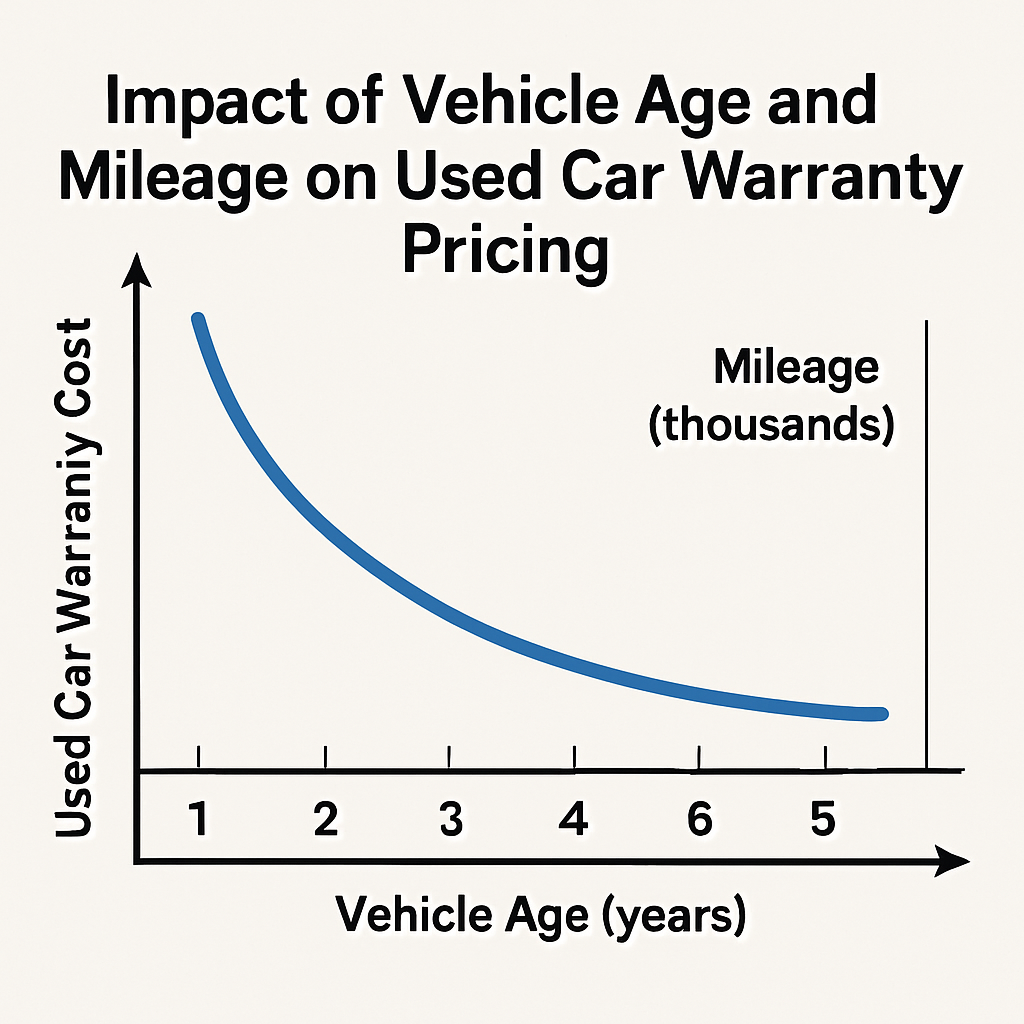 Graph showing the relationship between vehicle age, mileage, and used car warranty cost.