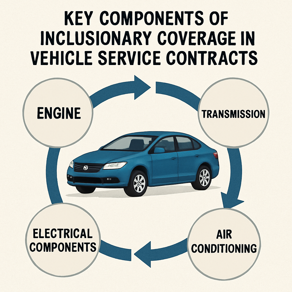 Diagram illustrating key components of inclusionary coverage in a vehicle service contract.