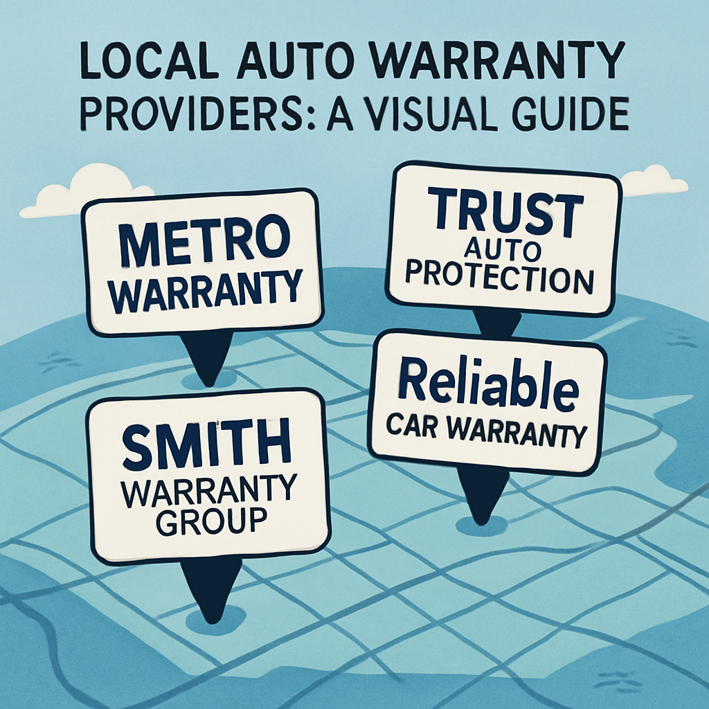 A visual representation of local auto warranty providers, illustrating various companies offering automotive warranty services in the area.