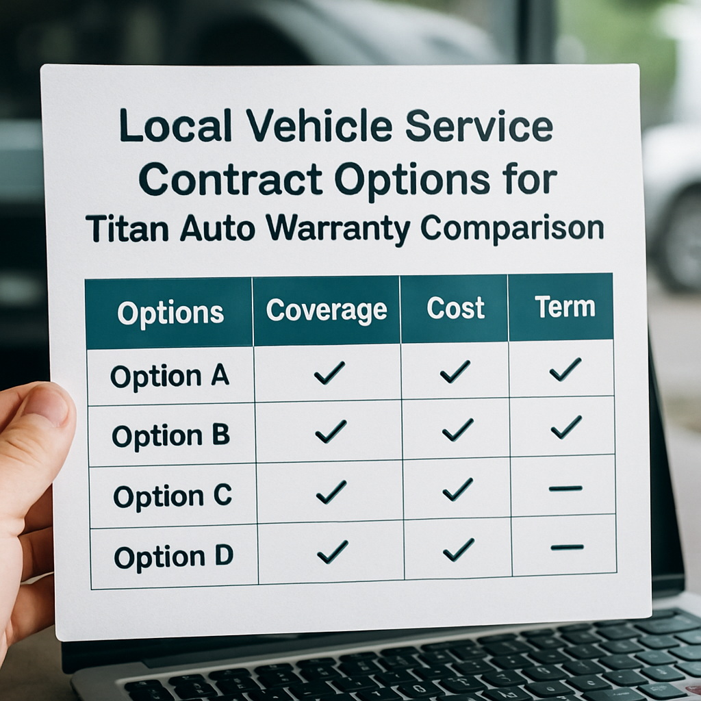 Comparison chart of local vehicle service contract options for Titan Auto Warranty near me.