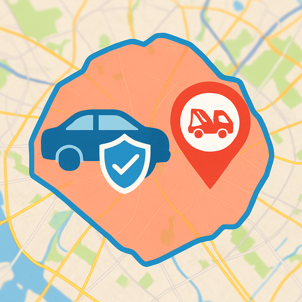 Map highlighting localized extended car warranty options and roadside assistance features for enhanced vehicle protection.