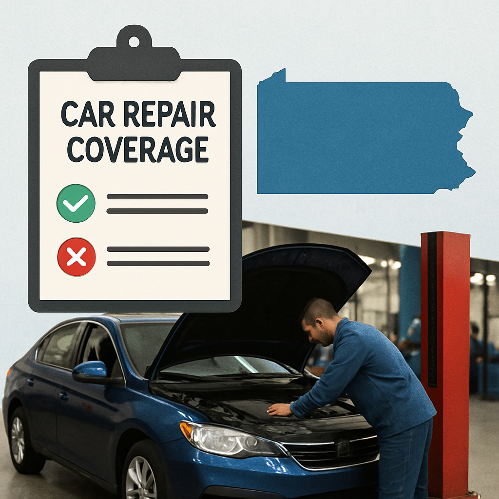 Overview of Pennsylvania car repair coverage highlighting state-specific benefits and coverage limits for vehicle repairs.