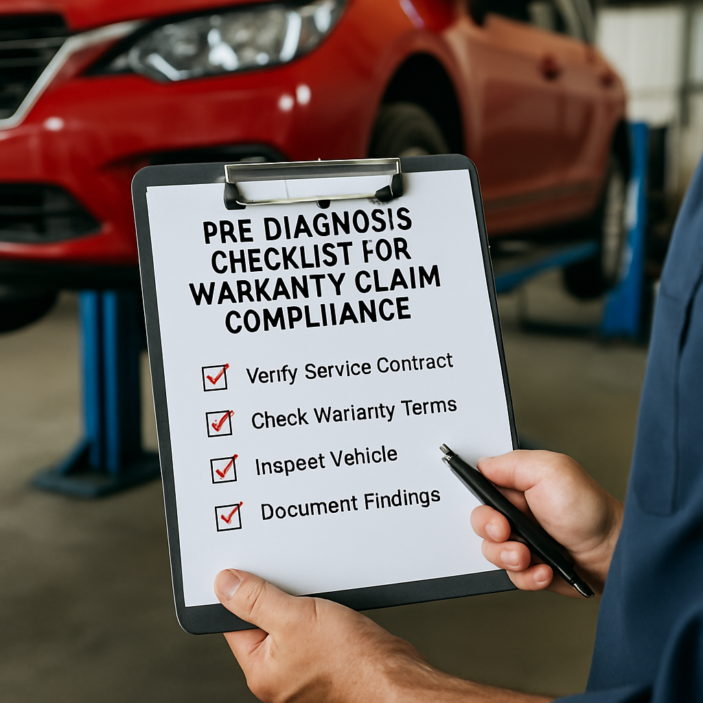 Pre-diagnosis checklist outlining steps to ensure compliance before submitting a vehicle service contract warranty claim.