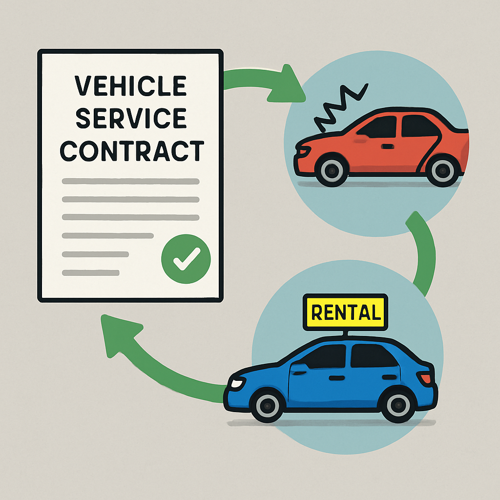 Diagram illustrating rental car reimbursement coverage included in a vehicle service contract.