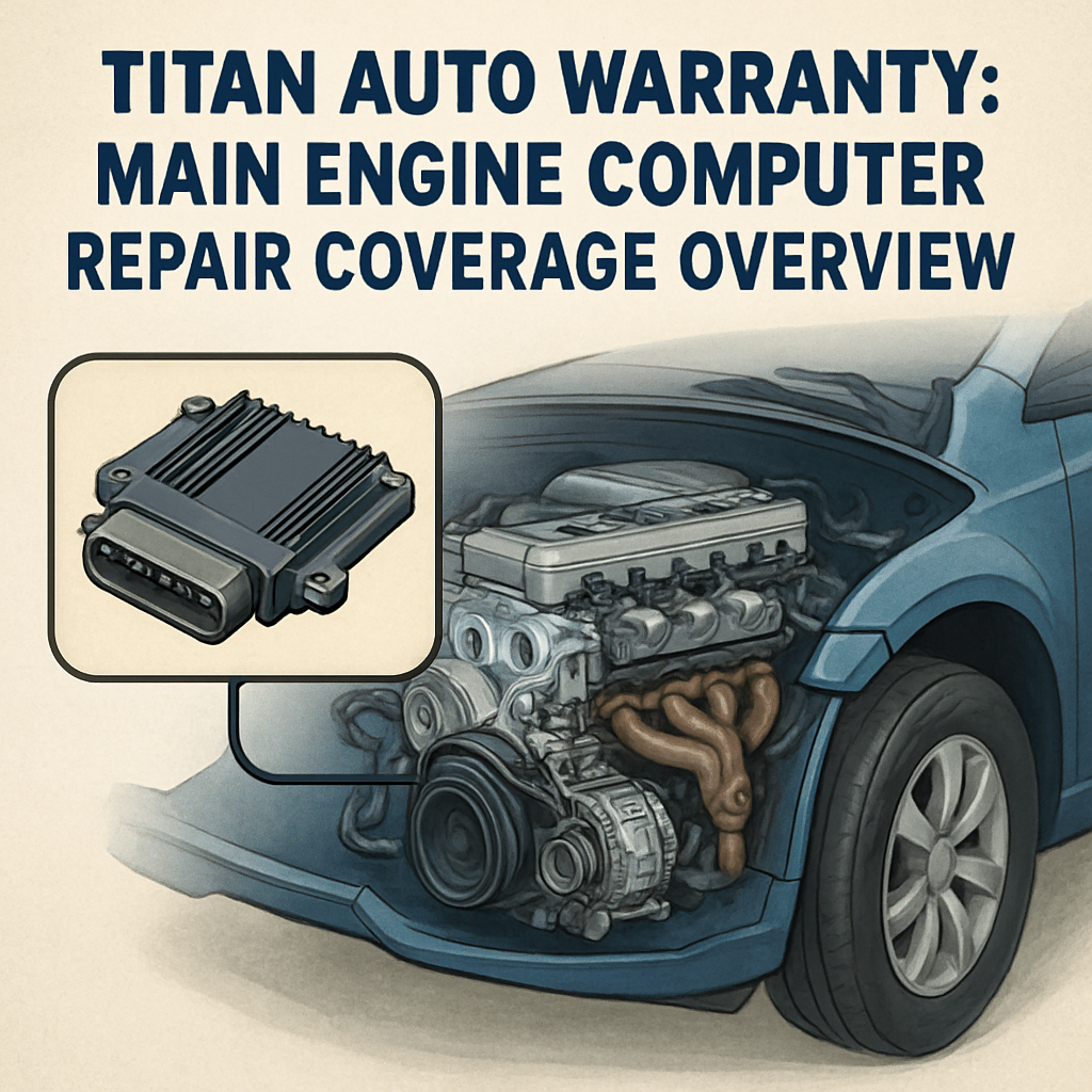 Diagram illustrating the main engine computer repair warranty coverage for Titan Auto Warranty.