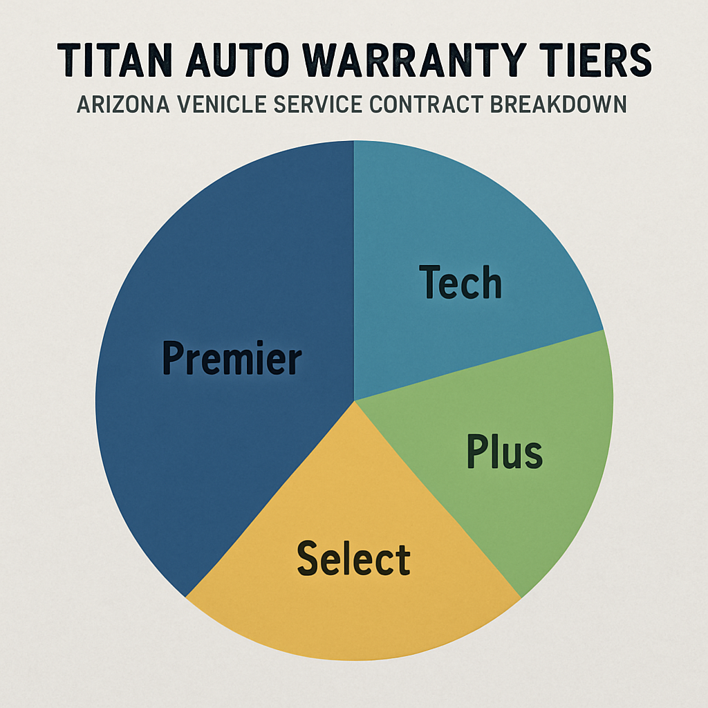 Chart illustrating the breakdown of Titan Auto warranty tiers for vehicle service contracts in Arizona.