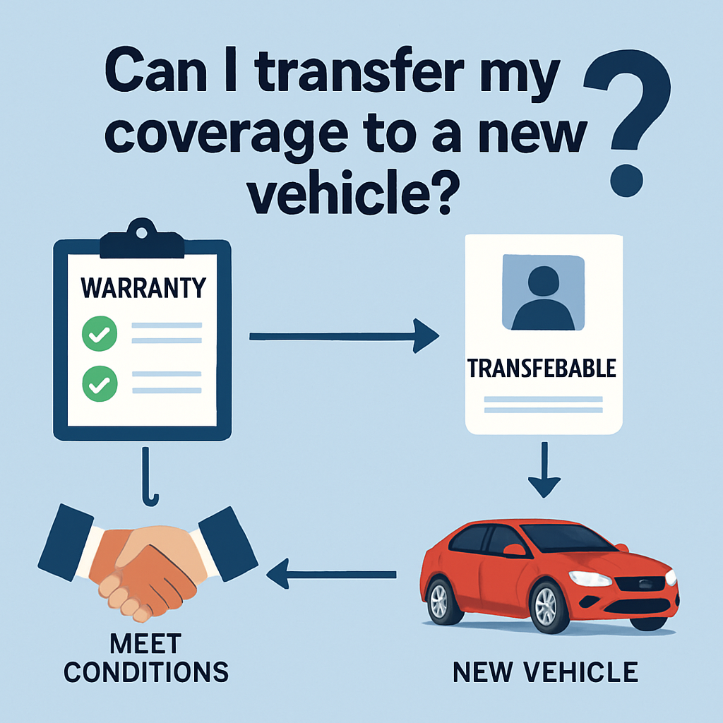 Diagram outlining conditions and steps for transferring warranty coverage to a new vehicle.