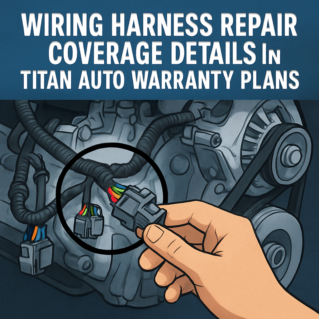 Diagram illustrating wiring harness repair warranty coverage details in Titan Auto Warranty Plans.