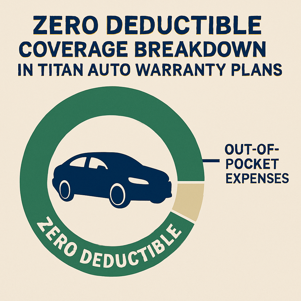 Diagram illustrating zero deductible auto warranty coverage details within Titan Auto Warranty Plans.