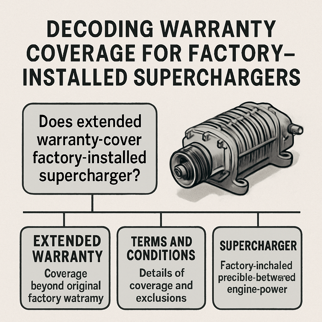 Diagram explaining extended warranty coverage for factory-installed superchargers, highlighting key terms and conditions in a clear, technical format.