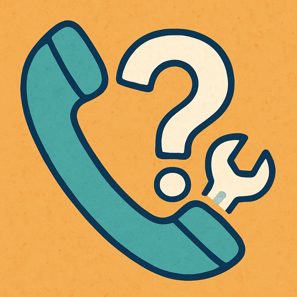 A friendly and inviting phone icon with a question mark, symbolizing an easy and direct way to contact for repair services.