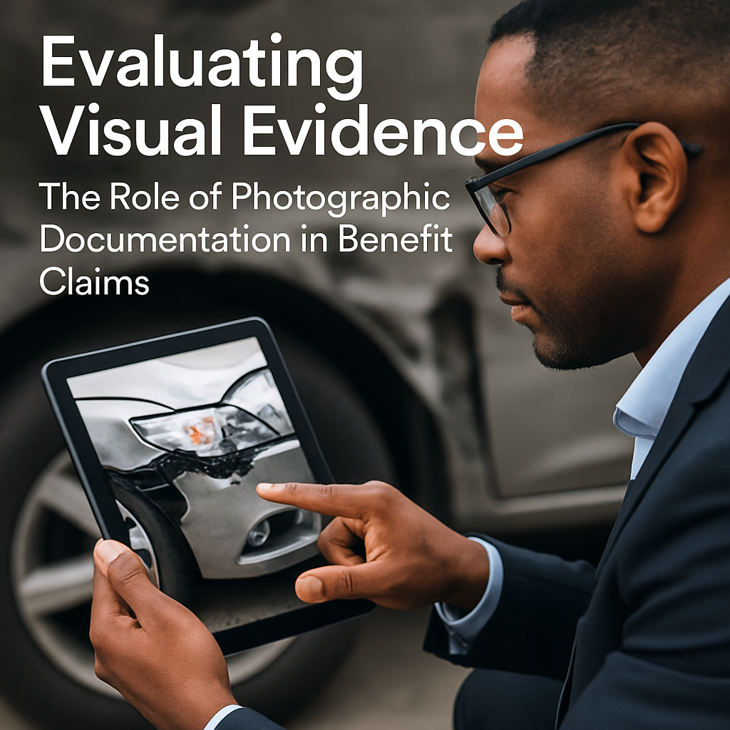 Photographic documentation of damage for benefit claims evaluation.