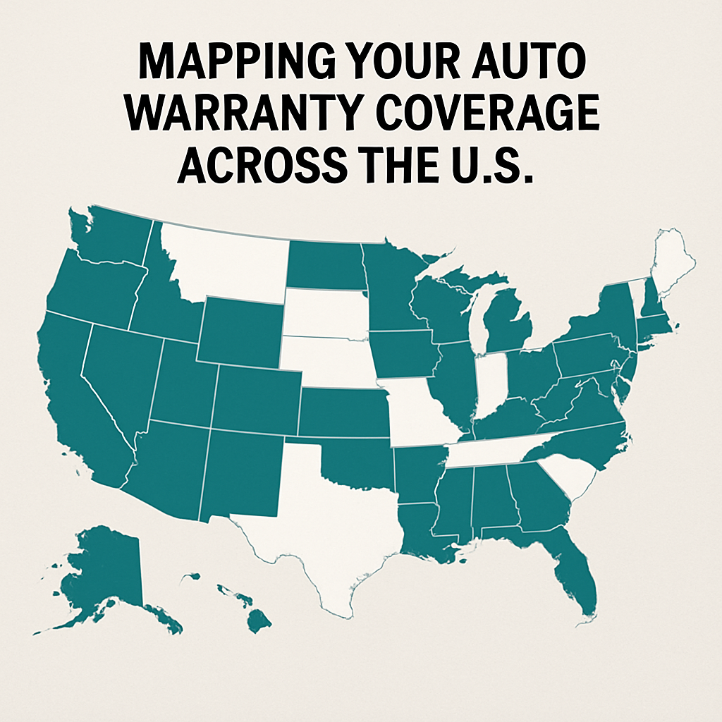 A map of the United States highlighting states with direct provider auto warranty coverage.