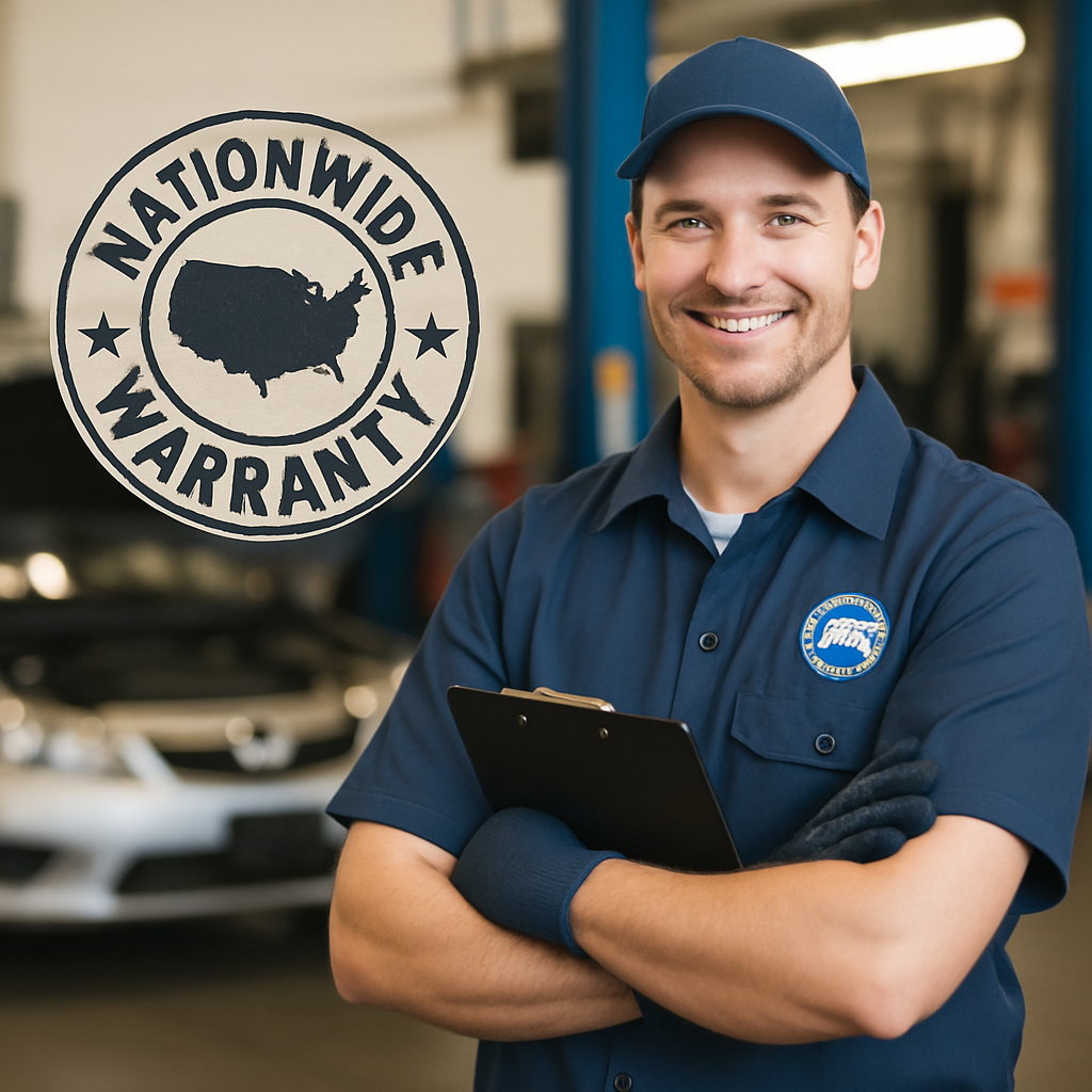 Nationwide warranty supported by friendly ASE certified mechanics ensuring quality service.