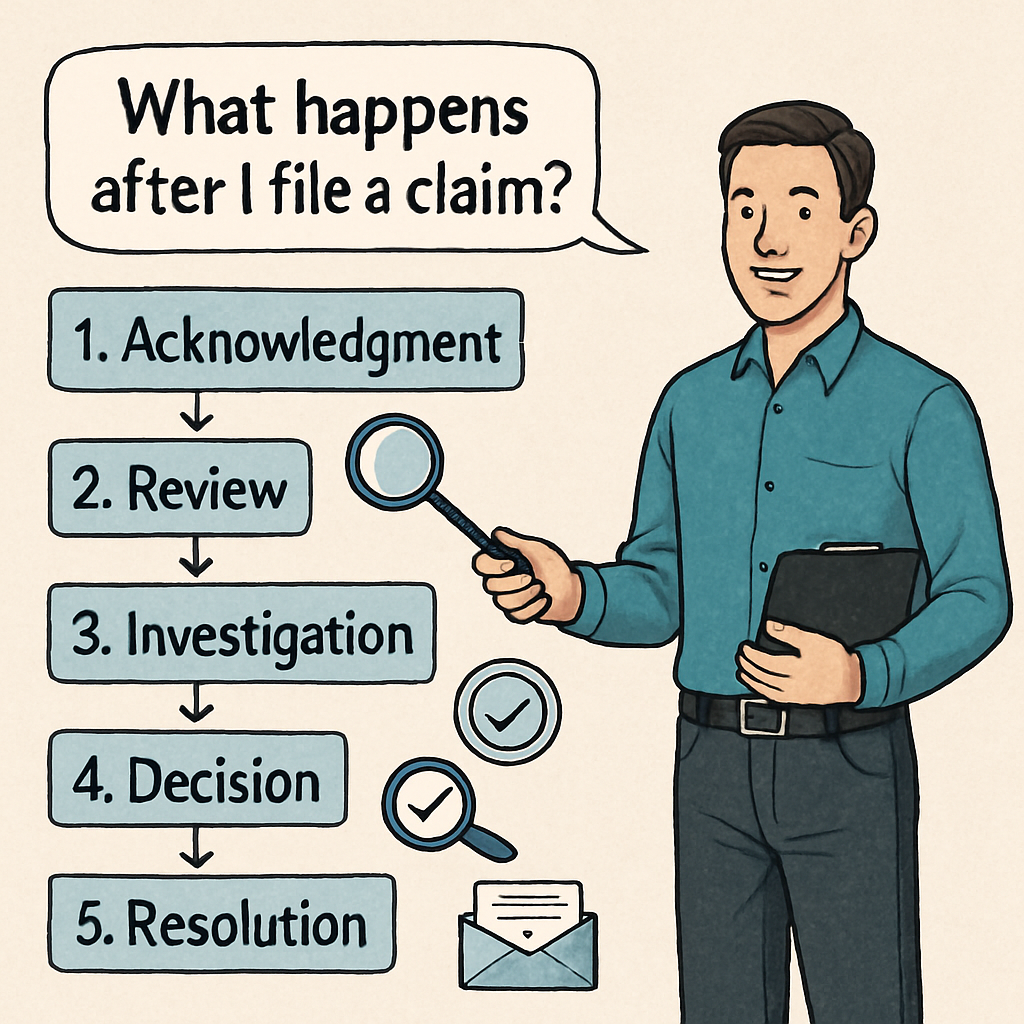 A cheerful guide illustrating the process that unfolds after filing a claim, with helpful tips and insights for each step along the way.
