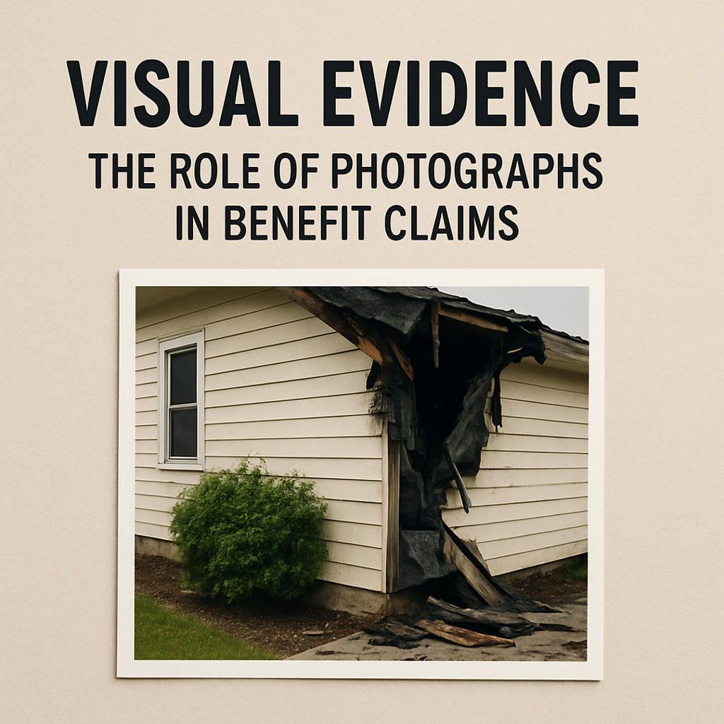 Photographic documentation of damage may be necessary to support benefit claims, providing visual evidence to substantiate the claim.